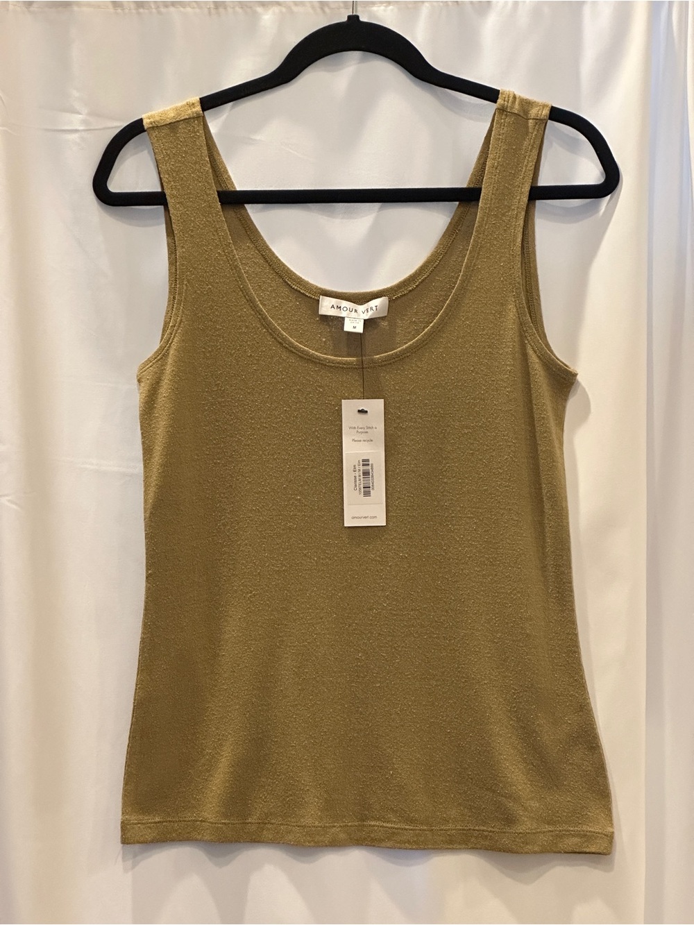 Amour Vert Clarisse 100% Silk Tank Top NWT Elm Olive Green Stretch Knit Size M - Picture 2 of 8